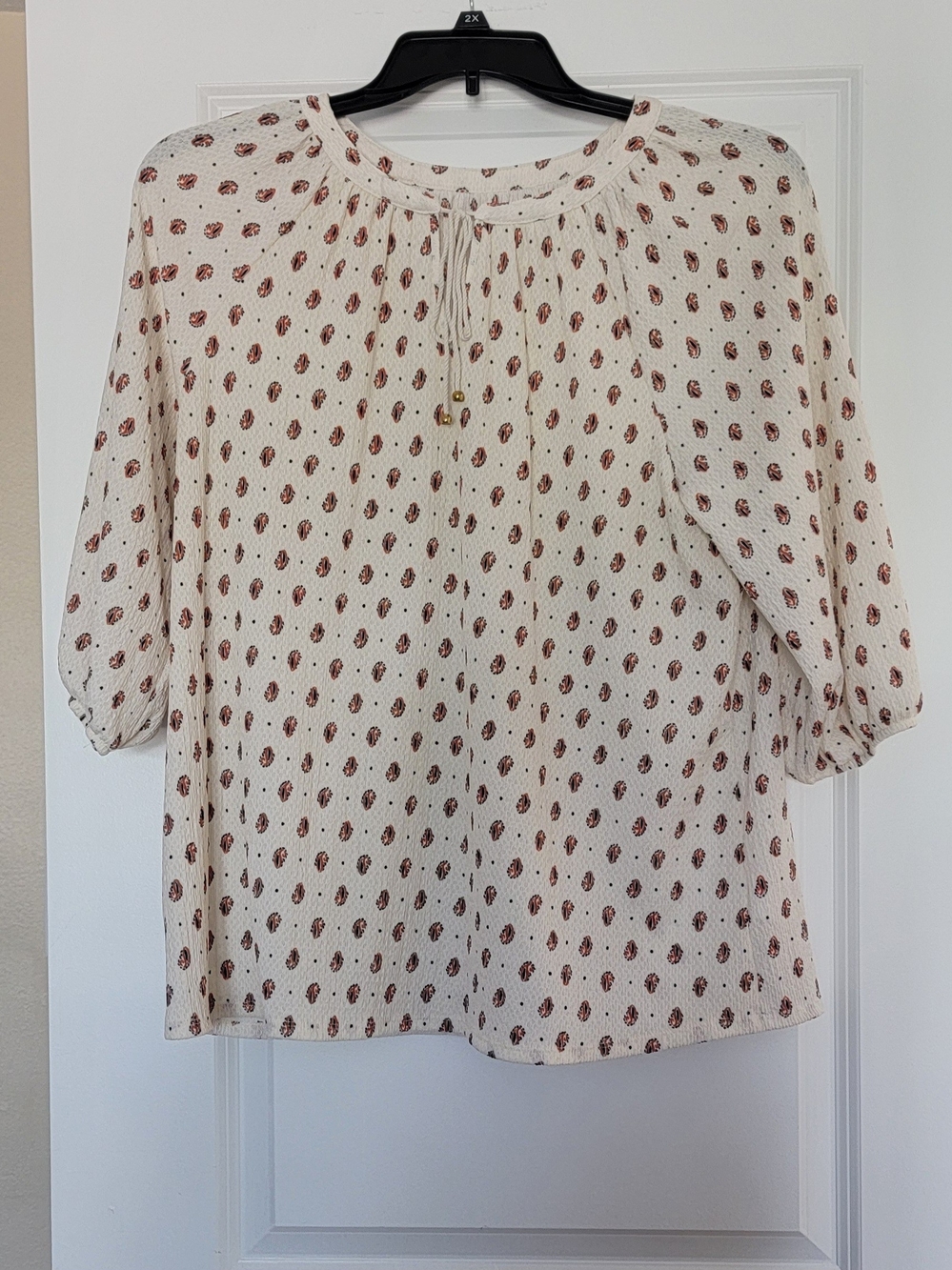 croft & barrow Cream Peasant Blouse with Rust Dot Print
